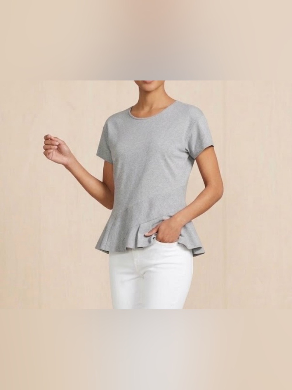 J.Crew Gray Asymmetrical Peplum Top Short Sleeve Knit Blouse Size S Business